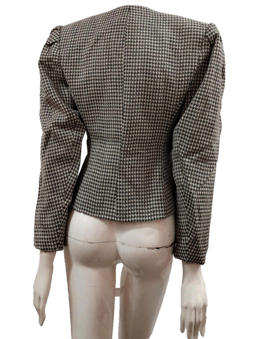 Neiman Marcus 80s Jacket Wool Black Houndstooth Wide Big Shoulders Avante-garde